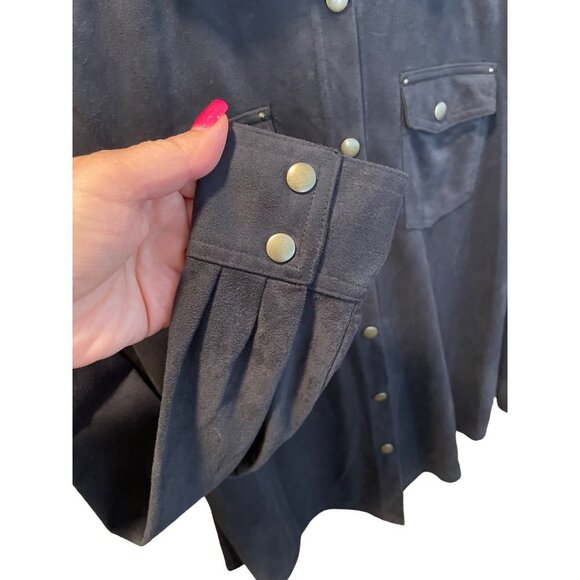 Francesca Rose Navy Long Sleeve Western Button Down Shirt Silver Accents Sz S - Picture 4 of 10